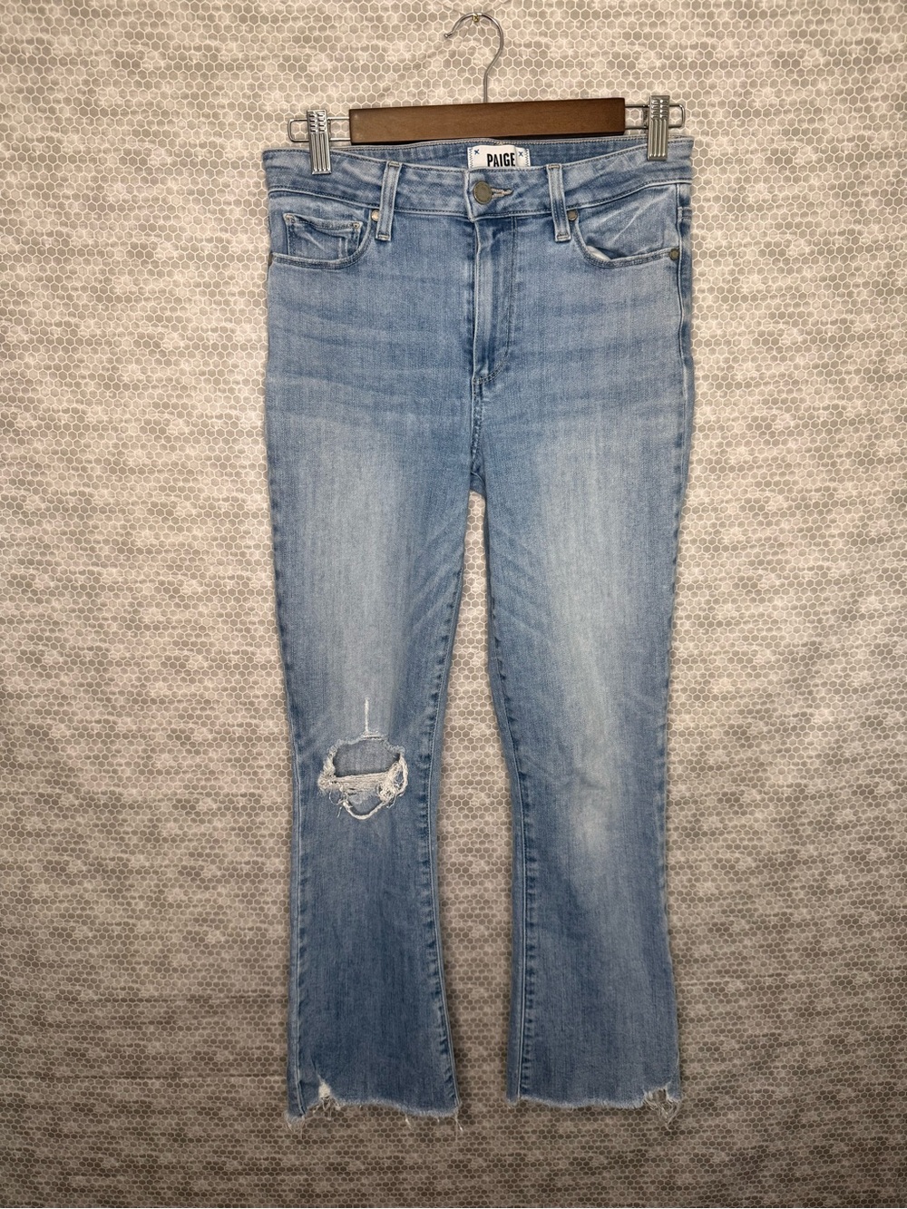 PAIGE Light Blue 27 Distressed Flared Jeans